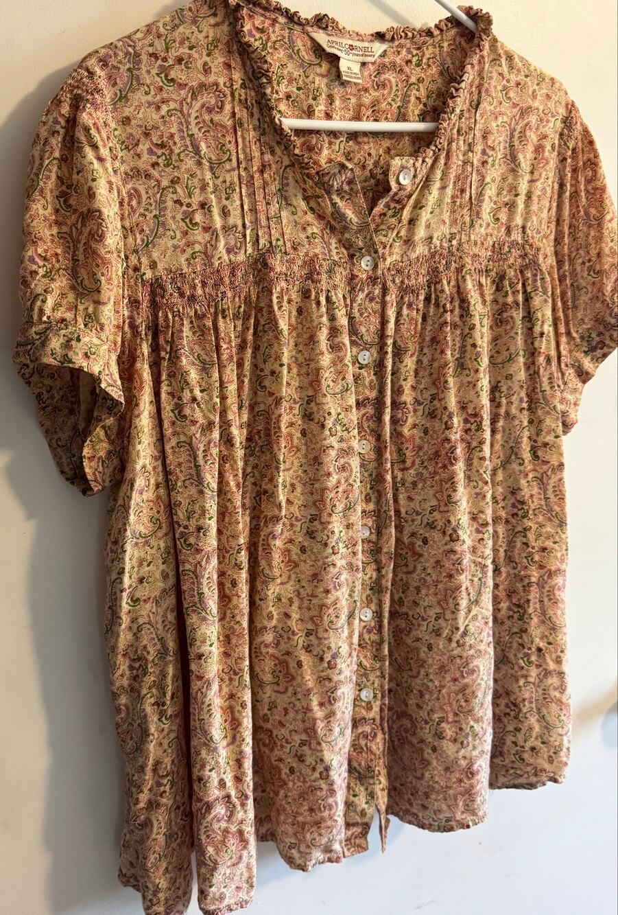 April Cornell XL Paisley Smocked Peasant Blouse Tunic Cottagecore Boho